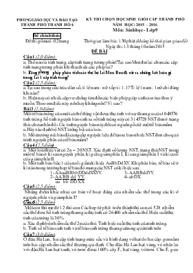 Kỳ thi chọn học sinh giỏi cấp thành phố năm học 2015  2016 môn sinh học - Lớp 9